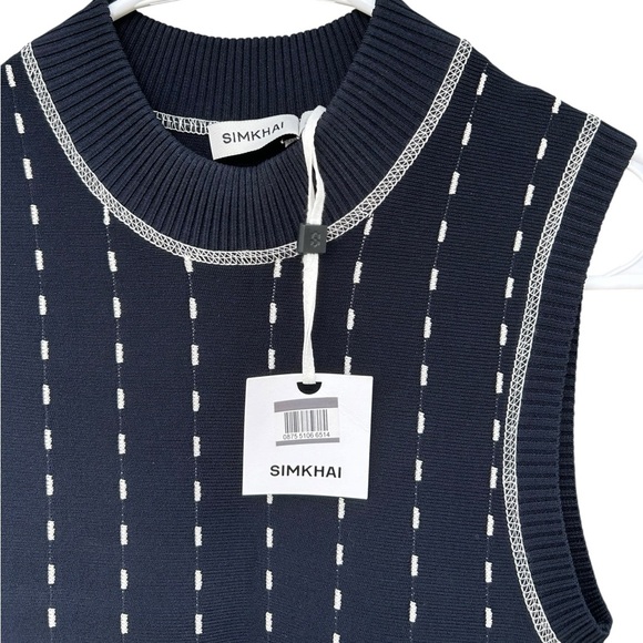 NWT SIMKHAI Cosette Contrast Stitch Sleeveless Sweater Dress- Navy Blue -Size XS - Picture 6 of 11